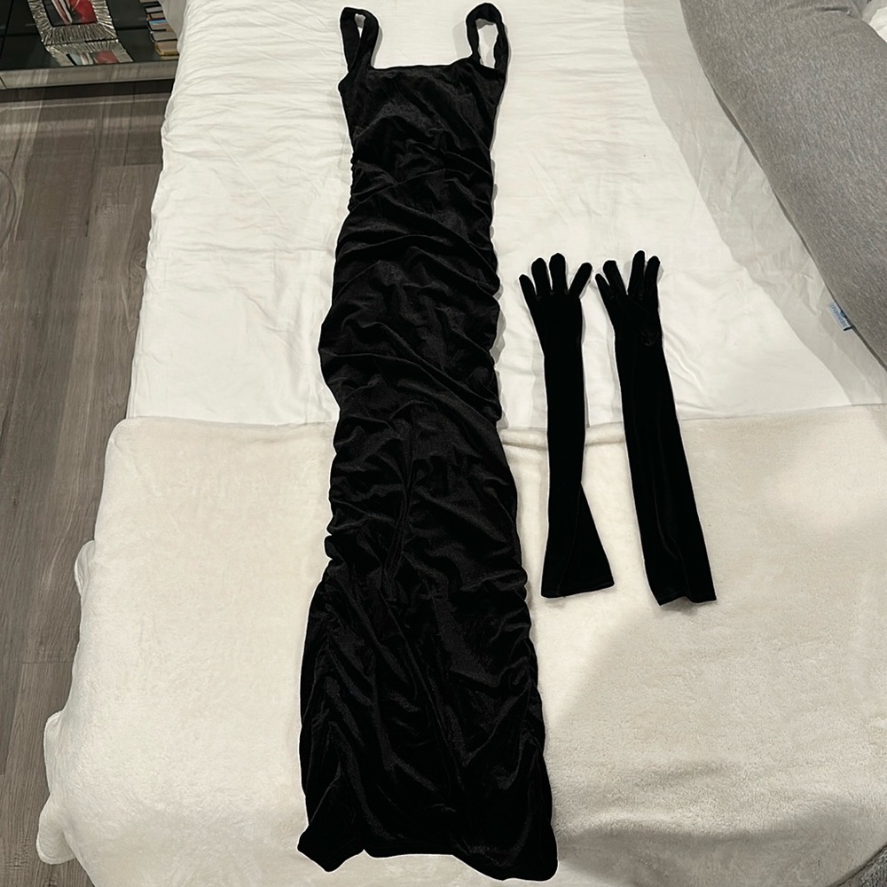 Velvet Dress with velvet gloves